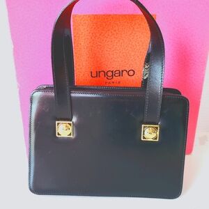 Ungaro Black Leather Small Handbag with Interchangeable Coloured Straps